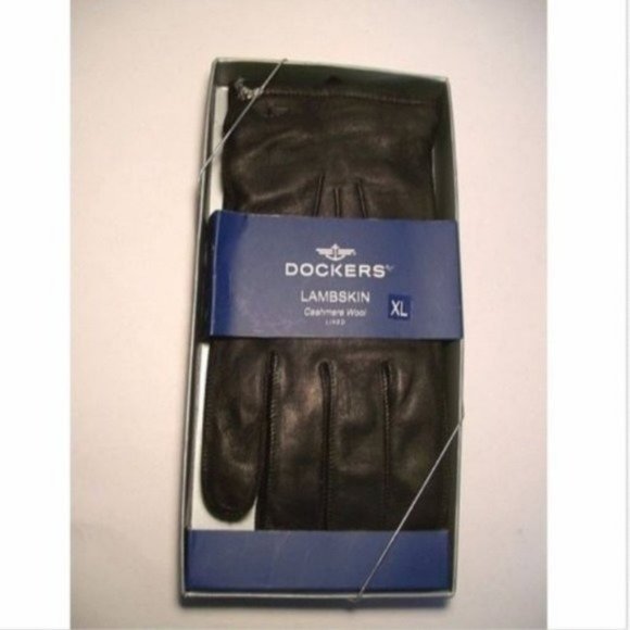 Mens Black LEATHER Gloves Cashmere Wool Lambskin XL Dockers Driving Gift New - Picture 1 of 8